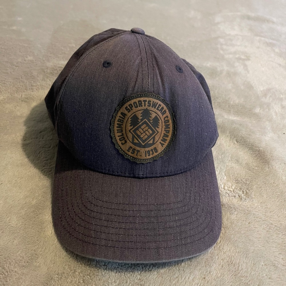 Columbia Sportswear Company Est 1938 Snapback Hat Navy Blue Faux Leather Patch